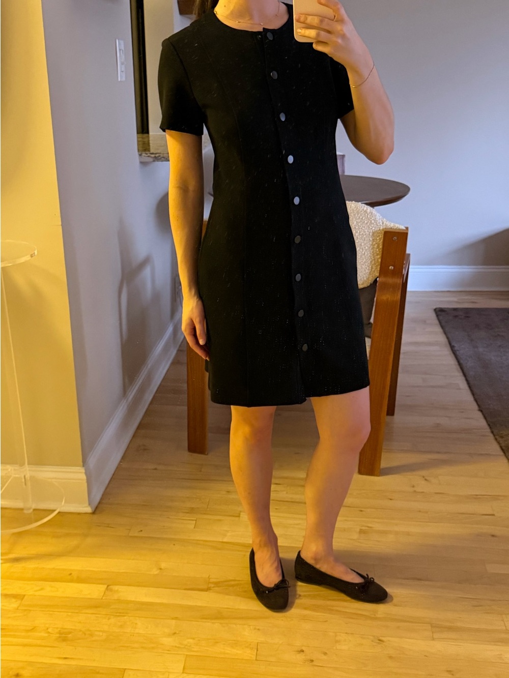 Theory Black Short-Sleeve Button-Front Dress Size P / XS